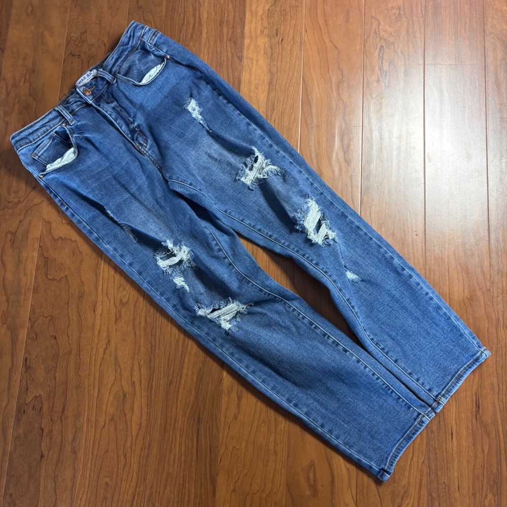 Wax Jean Collection Distressed Straight Leg Jeans Medium Wash Size 9/29 90253